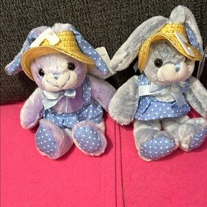 Adorable Plush Bunnies with Polka Dot Dresses